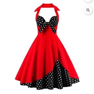 Rockabilly Pinup Retro Halter Swing 1950s-style Dress Polka Dot Size 3X